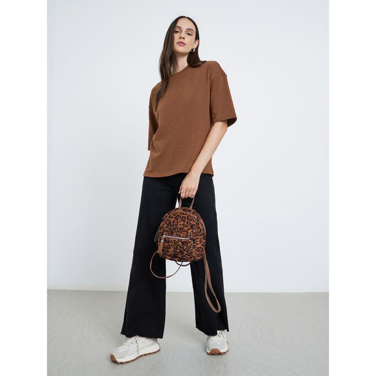 Styli Women Brown Terry Boxy Fit T-Shirt-women-clothing-tshirts-image-2