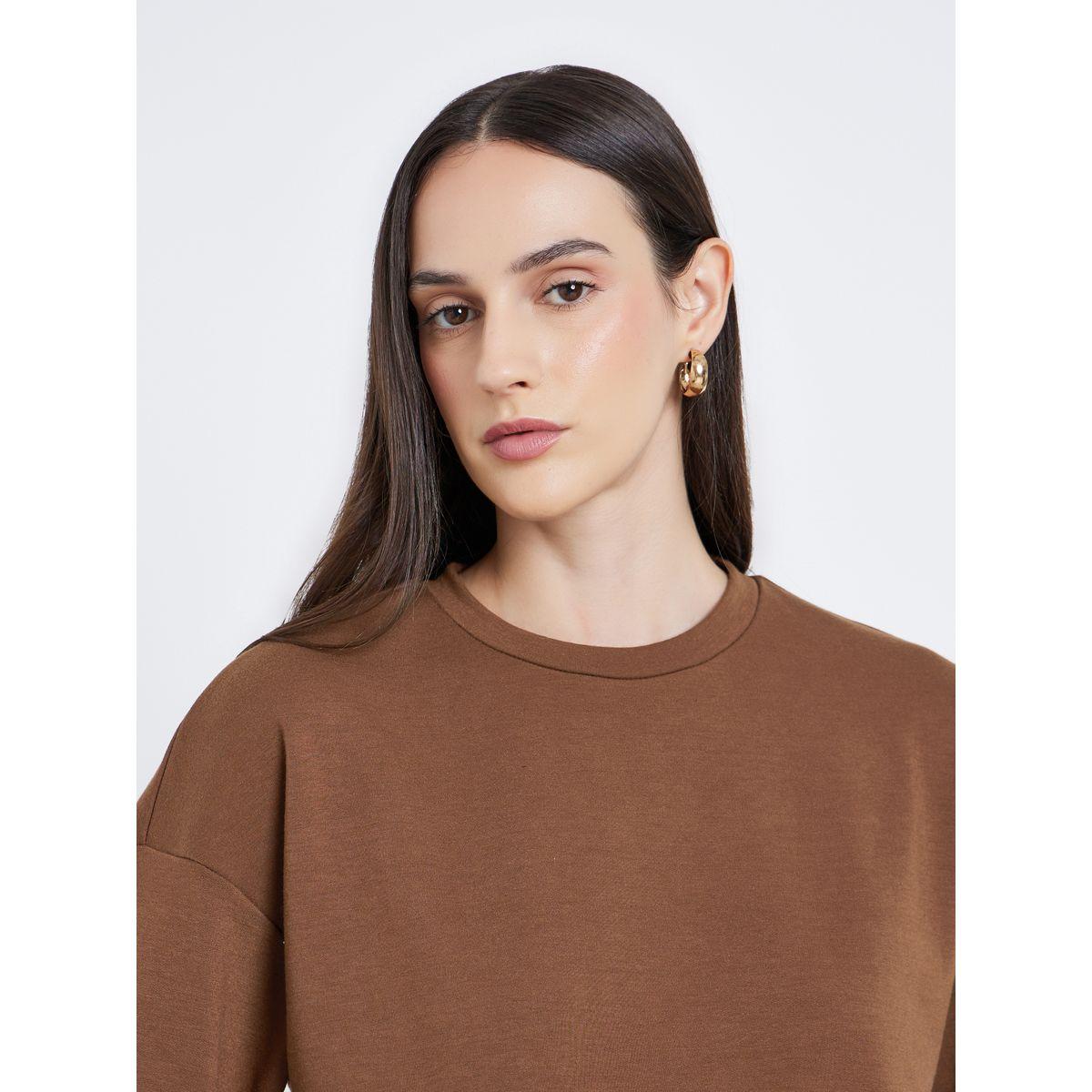 Styli Women Brown Terry Boxy Fit T-Shirt-women-clothing-tshirts-image-4
