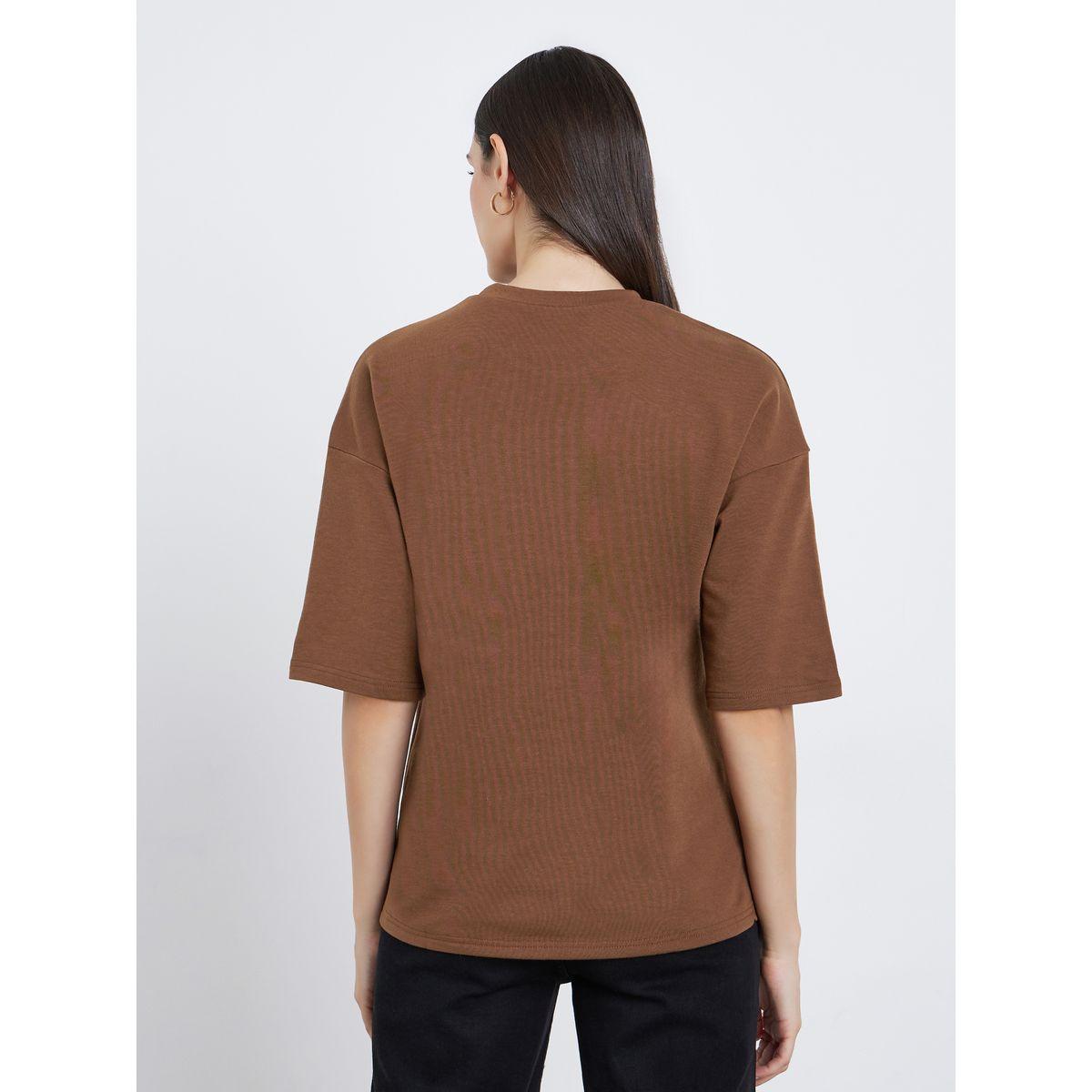 Styli Women Brown Terry Boxy Fit T-Shirt-women-clothing-tshirts-image-5
