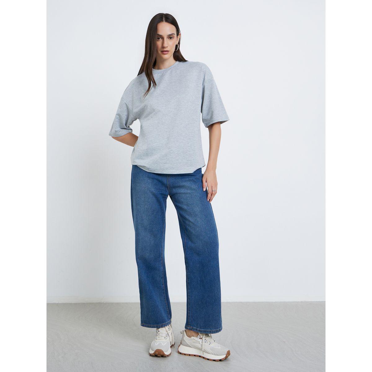 Styli Women Grey Terry Boxy Fit T-Shirt-women-clothing-tshirts-image-2
