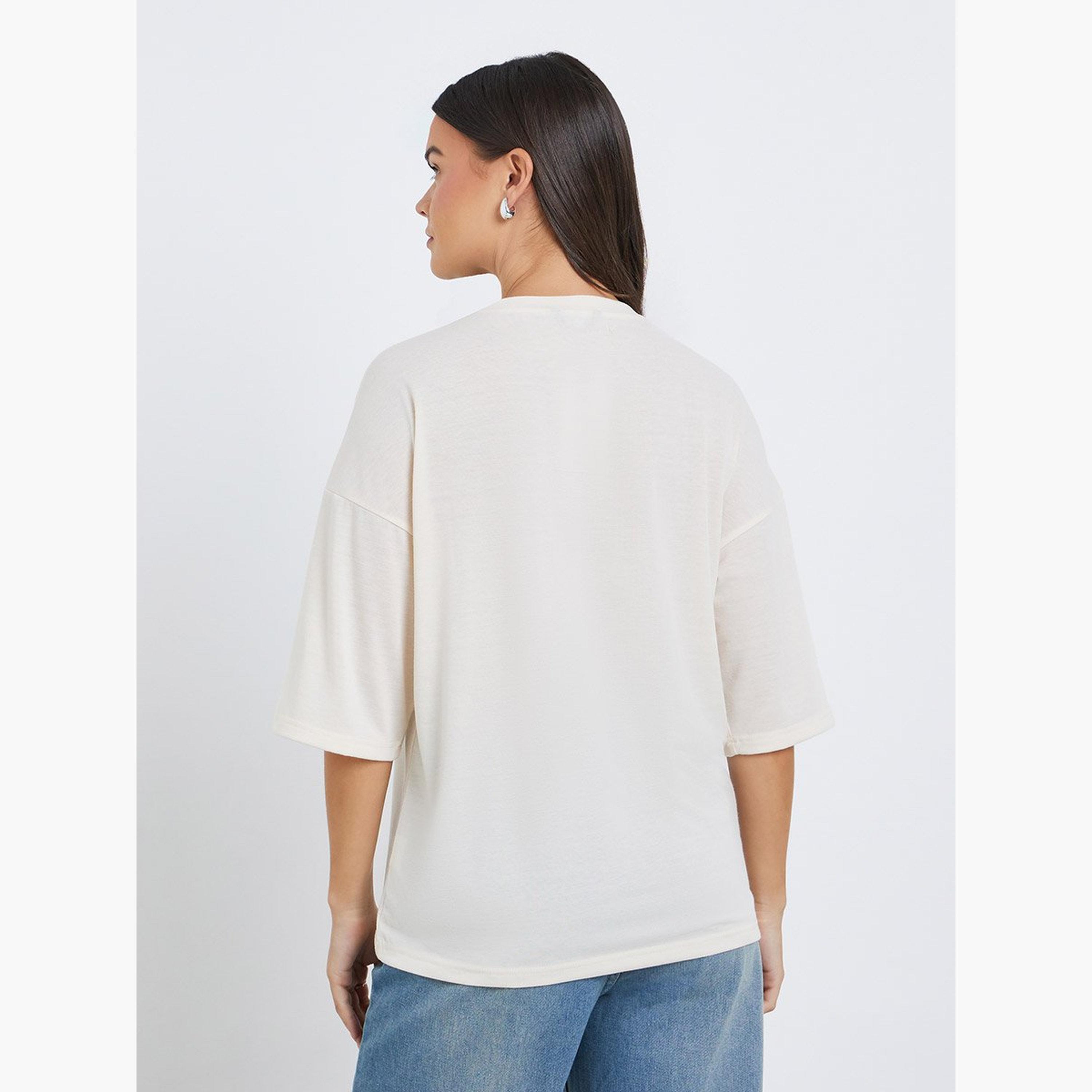 Styli Women Beige Sequin Paris Oversized T-Shirt-women-clothing-tshirts-image-4