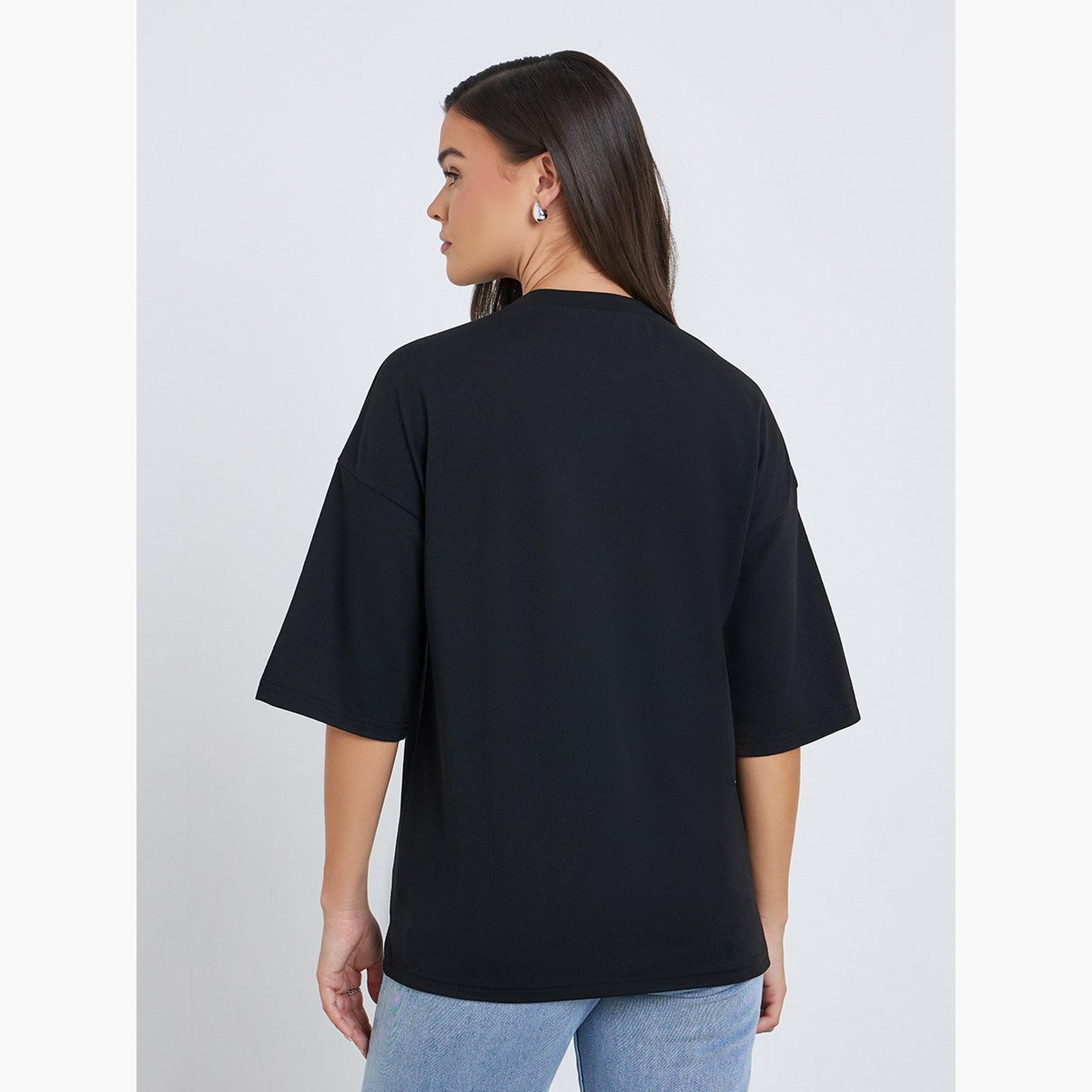 Styli Women Black Sequin Paris Oversized T-Shirt-women-clothing-tshirts-image-5
