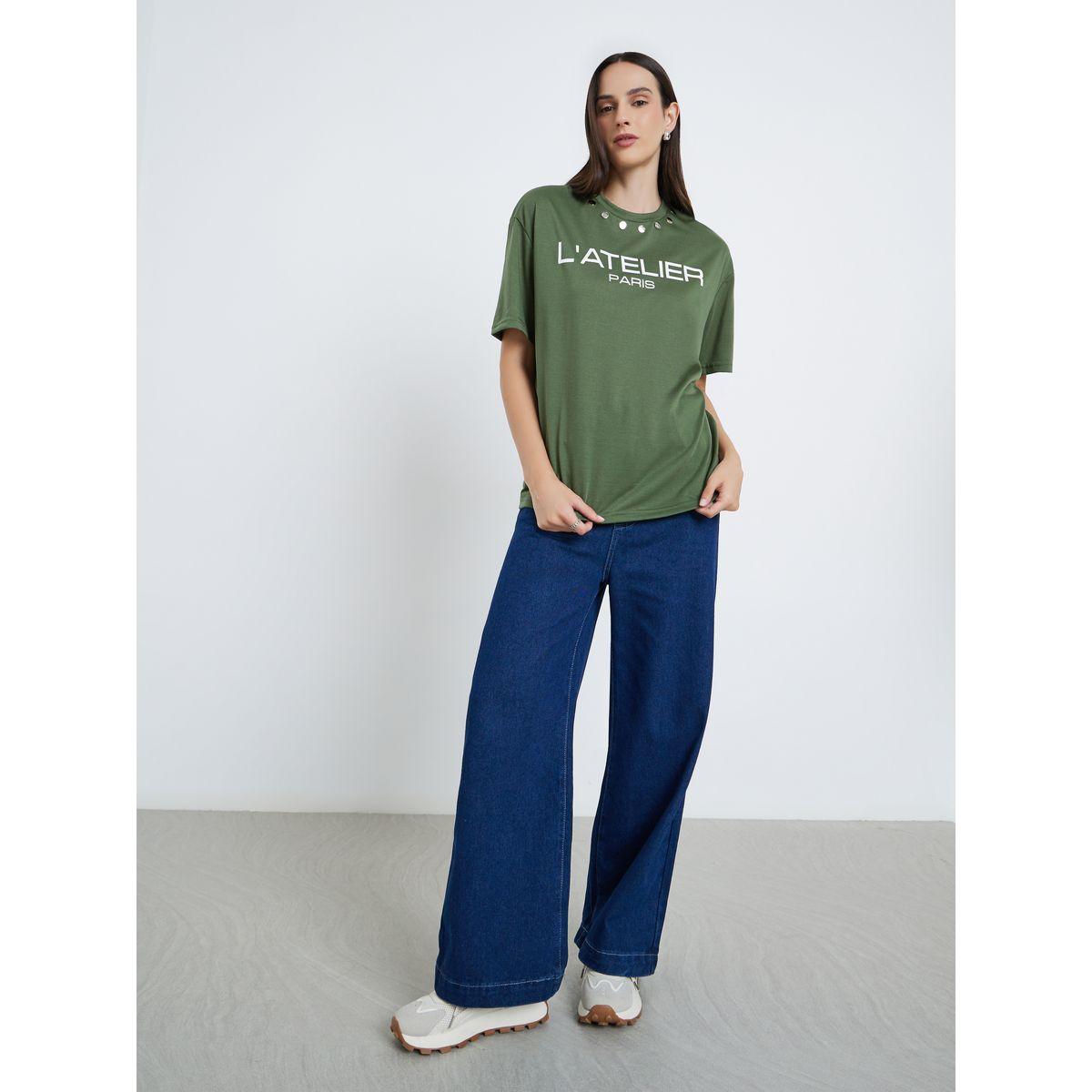 Styli Women Green Studded Oversized T-Shirt-women-clothing-tshirts-image-2