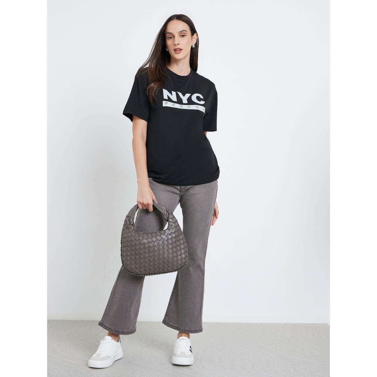 Styli Women Black NYC Print Stud Oversized T-Shirt-women-clothing-tshirts-image-2