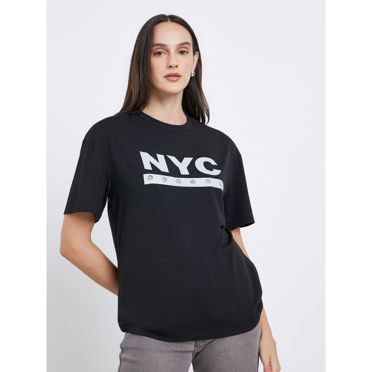 Styli Women Black NYC Print Stud Oversized T-Shirt-women-clothing-tshirts-image-3