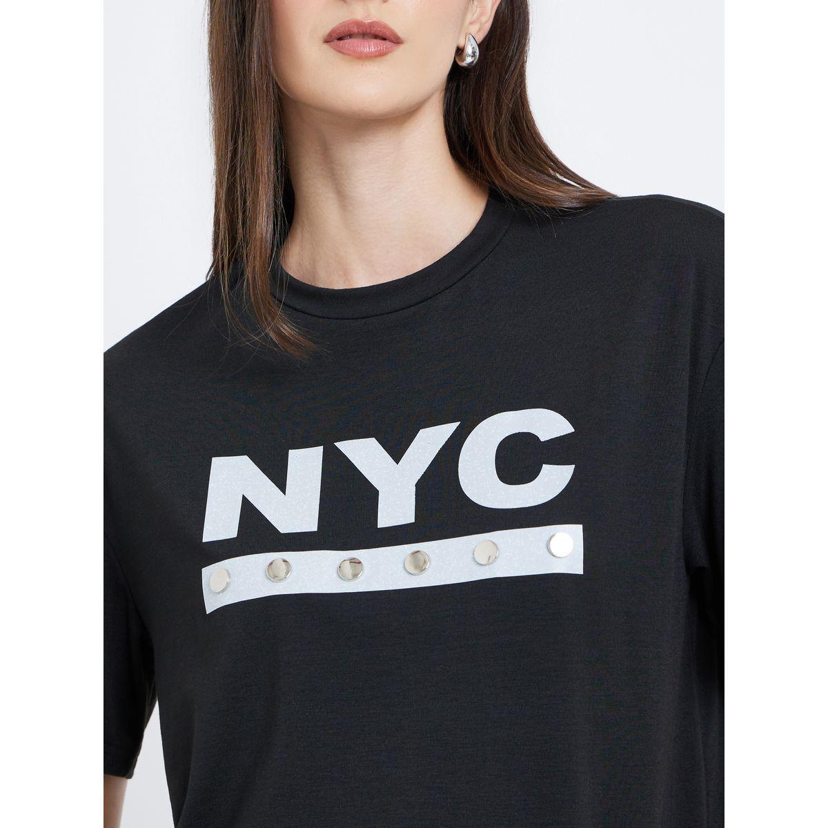 Styli Women Black NYC Print Stud Oversized T-Shirt-women-clothing-tshirts-image-4