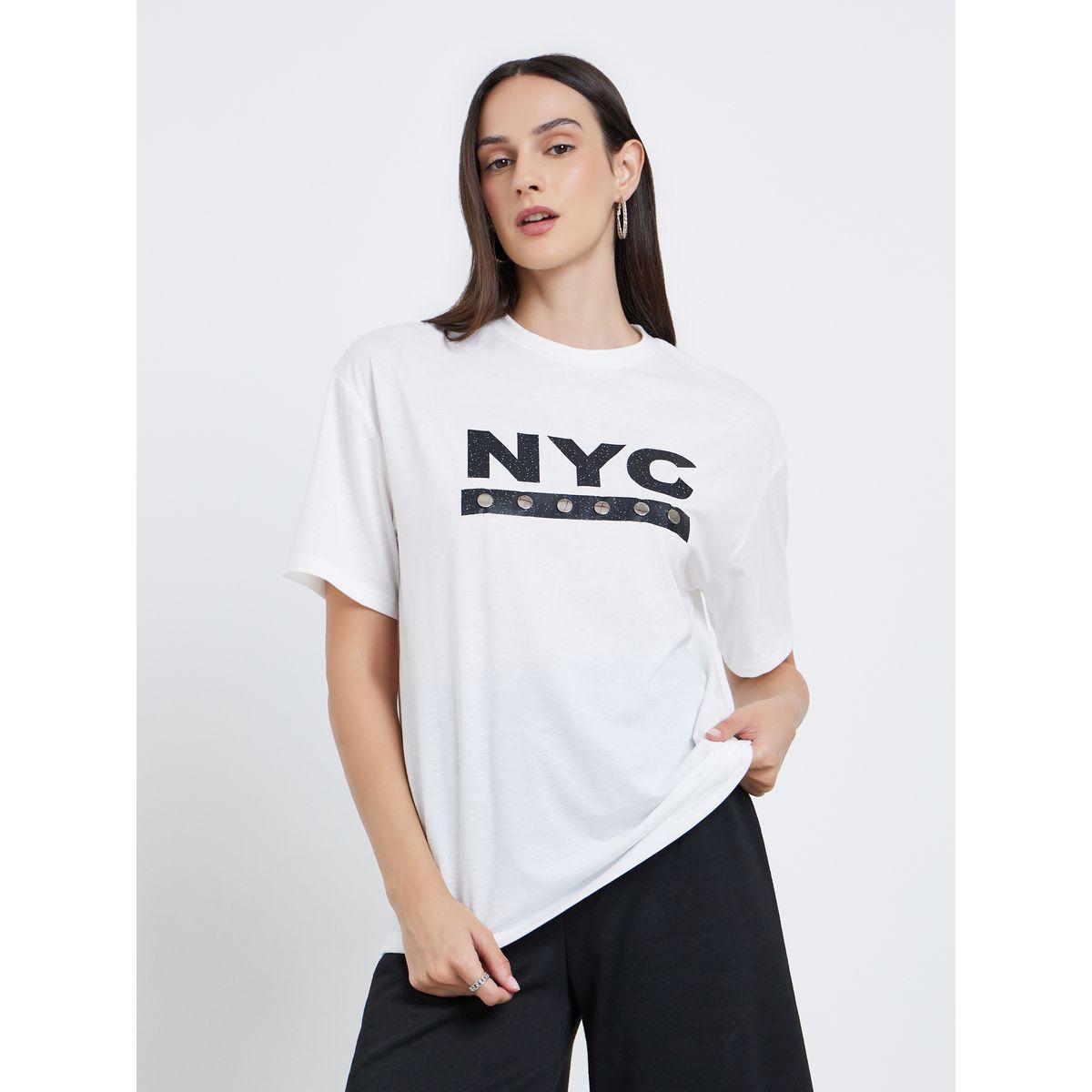 Styli Women White NYC Print Stud Oversized T-Shirt-women-clothing-tshirts-image-3