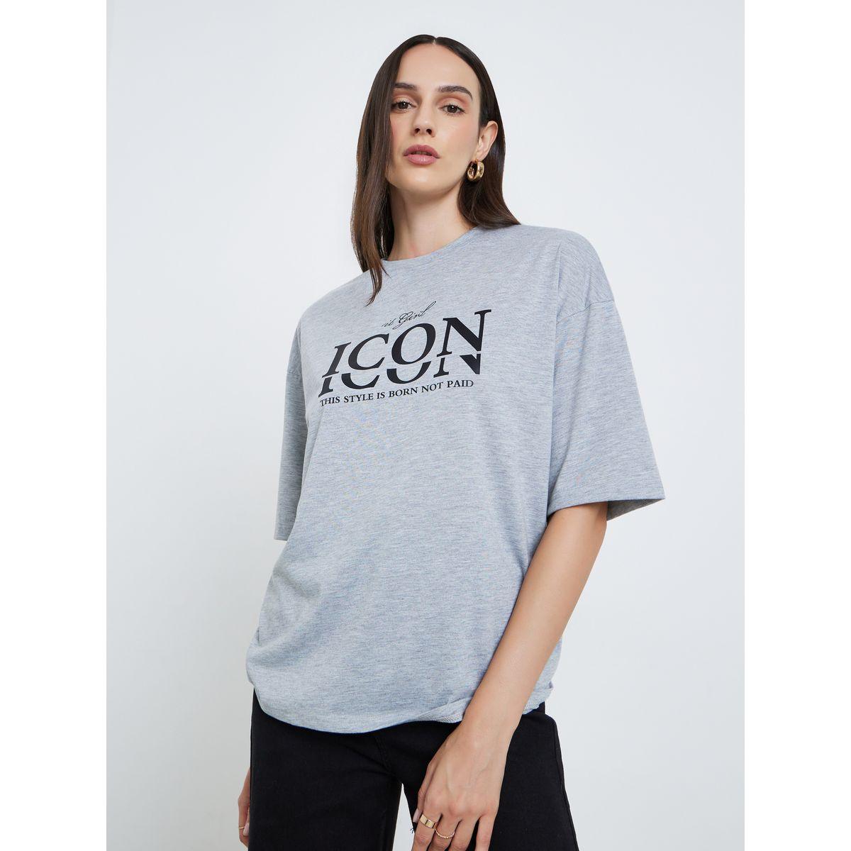 Styli Women Grey Slogan Print Oversized T-Shirt-women-clothing-tshirts-image-1