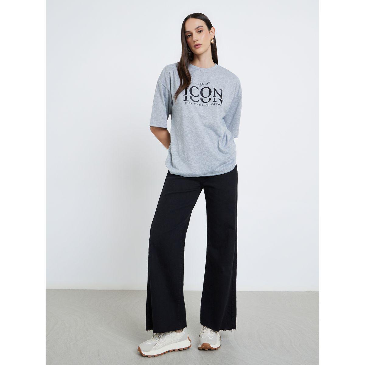 Styli Women Grey Slogan Print Oversized T-Shirt-women-clothing-tshirts-image-2