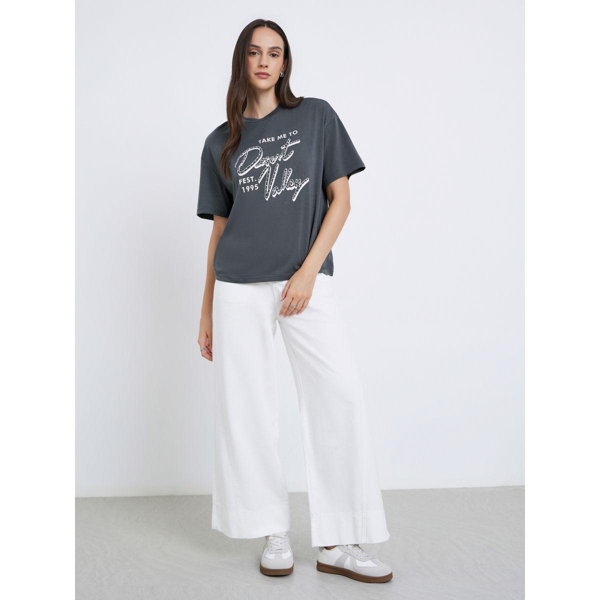 Styli Women Charcoal Graphic Print Oversized T-Shirt-women-clothing-tshirts-image-2