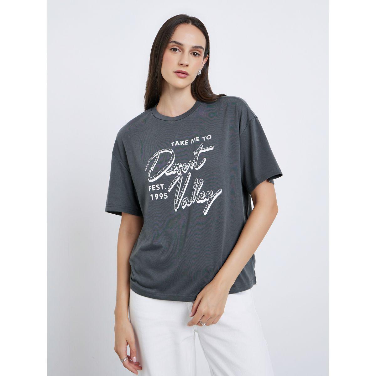 Styli Women Charcoal Graphic Print Oversized T-Shirt-women-clothing-tshirts-image-3