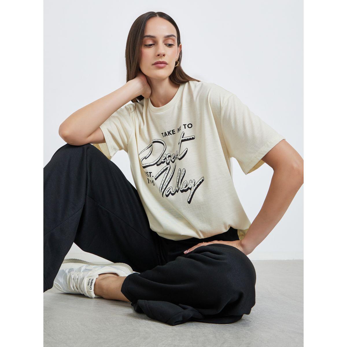 Styli Women Yellow Graphic Print Oversized T-Shirt-women-clothing-tshirts-image-1
