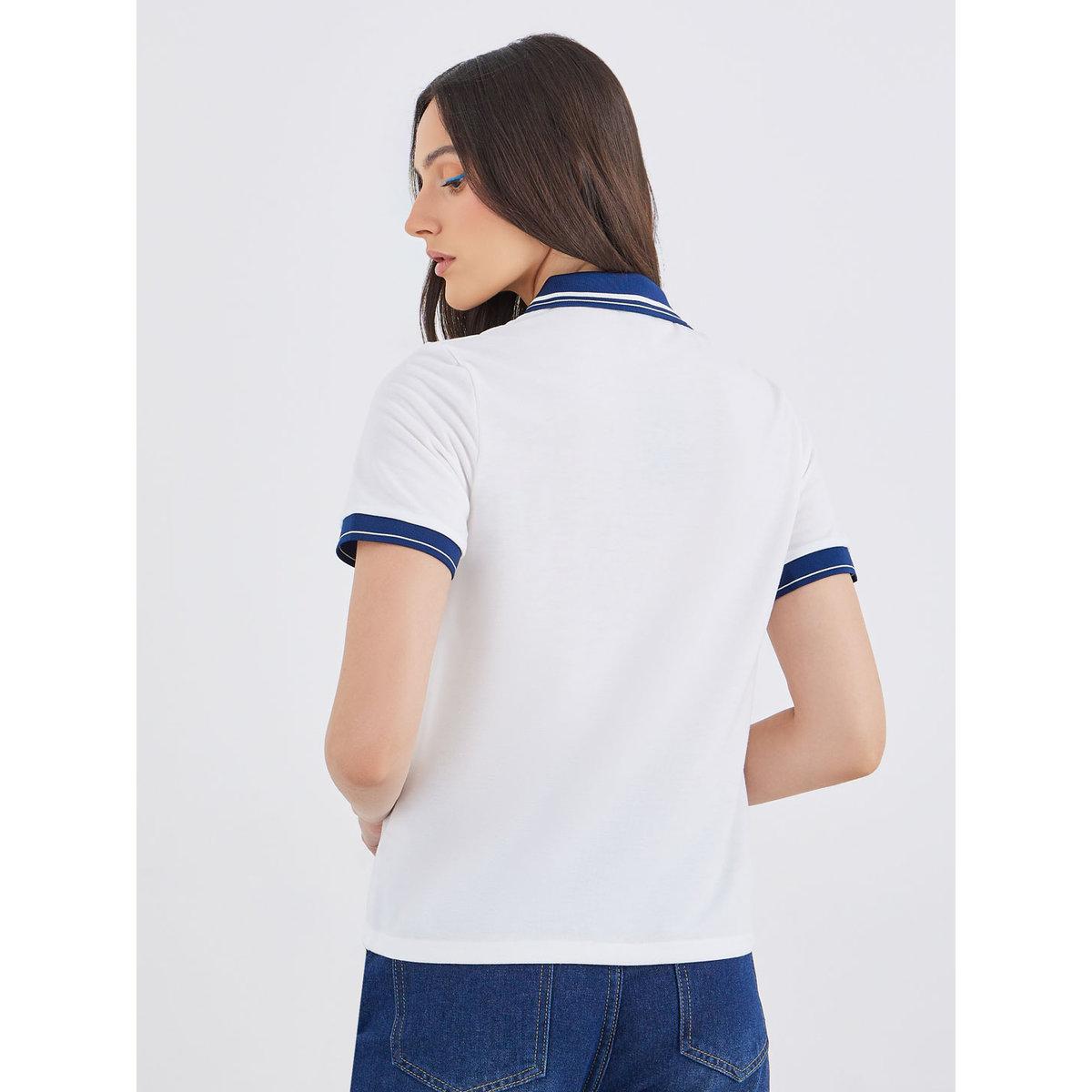 Styli Women White Embroidered Polo T-Shirt-women-clothing-tshirts-image-5