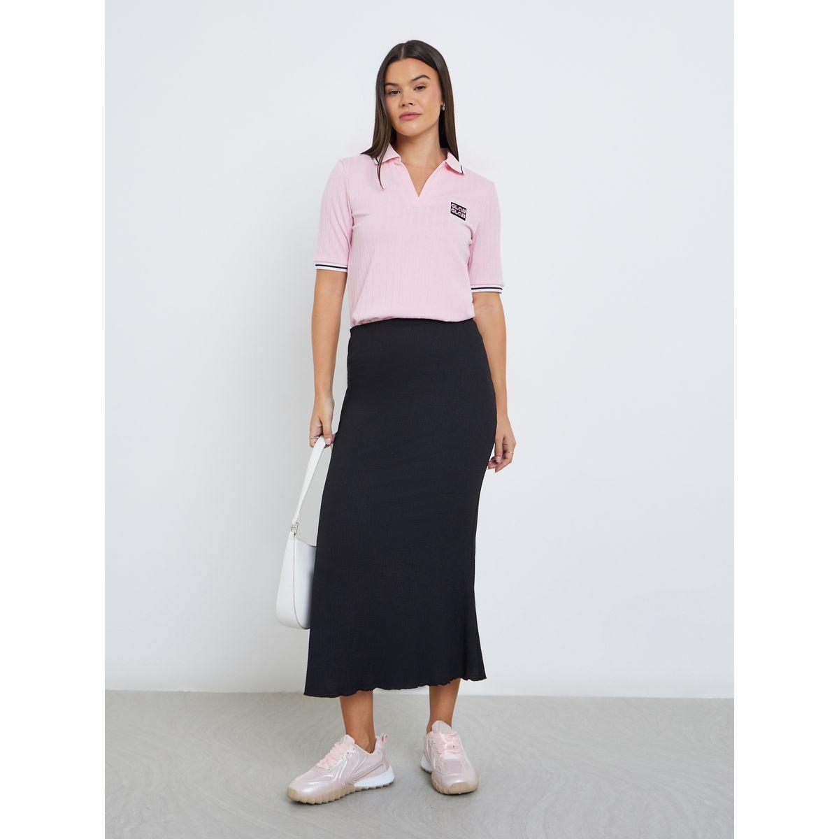 Styli Women Pink Contrast Tipping Polo T-Shirt-women-clothing-tshirts-image-2