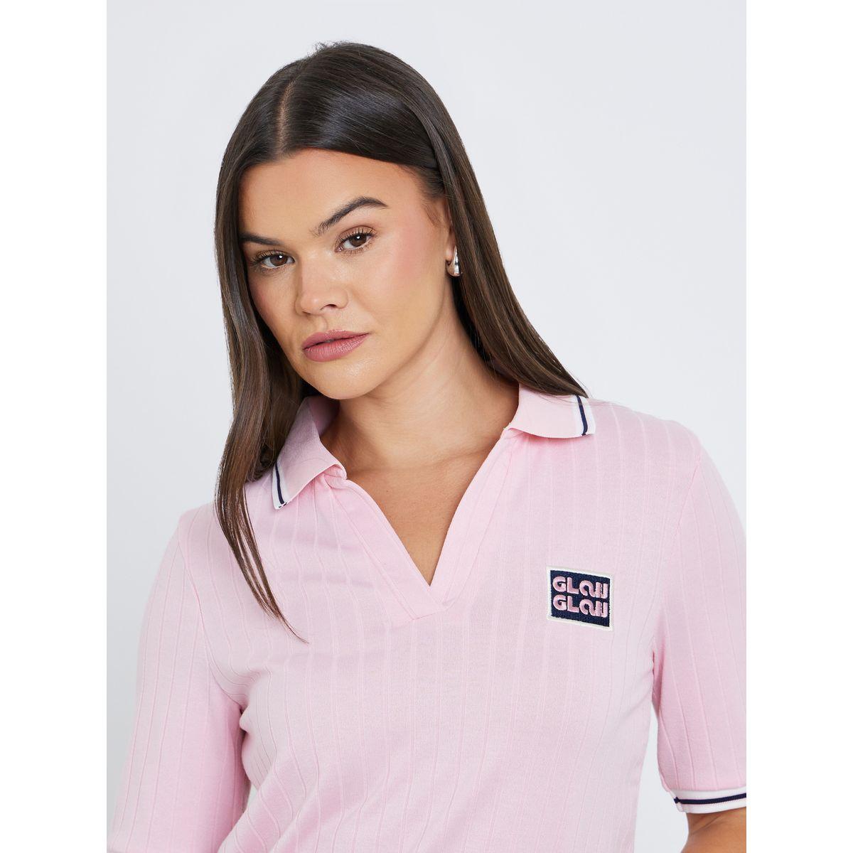 Styli Women Pink Contrast Tipping Polo T-Shirt-women-clothing-tshirts-image-4
