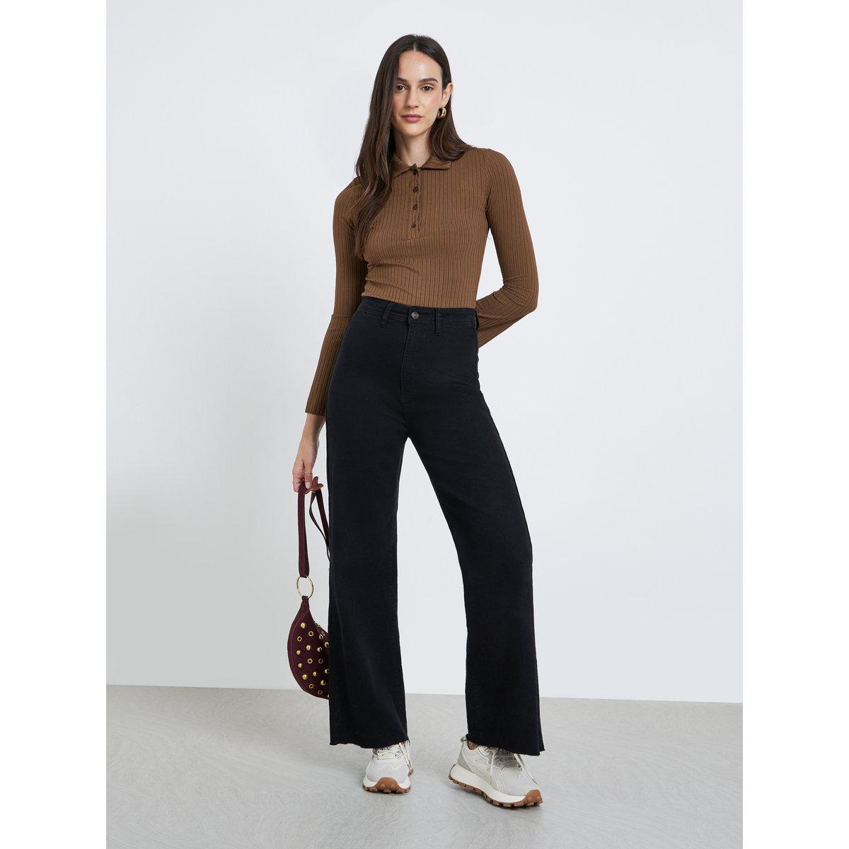 تيشيرت بولو بتفاصيل مُضلعة وأكمام طويلة-women-clothing-tshirts-image-2