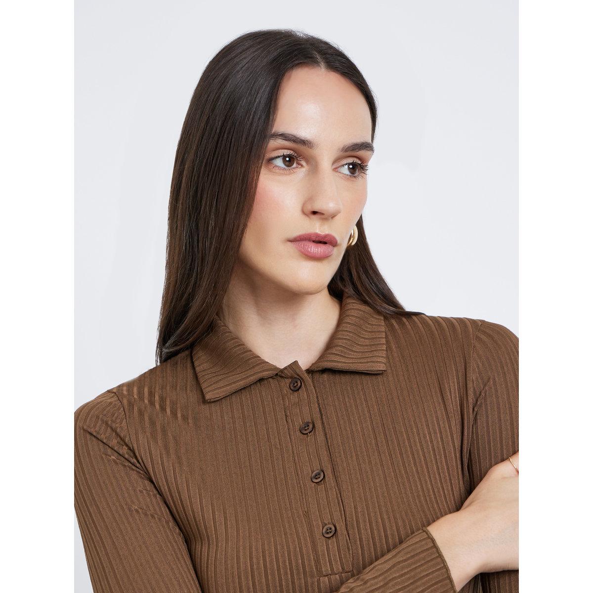 تيشيرت بولو بتفاصيل مُضلعة وأكمام طويلة-women-clothing-tshirts-image-3