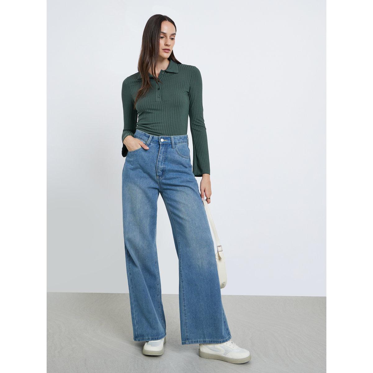 Styli Fitted Ribbed Long Sleeve Polo T-Shirt-women-clothing-tshirts-image-2