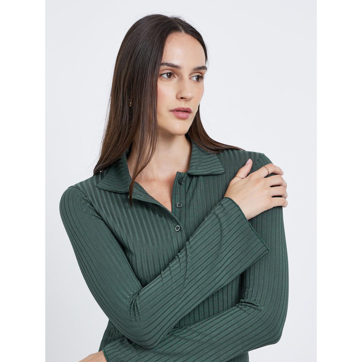 Styli Fitted Ribbed Long Sleeve Polo T-Shirt-women-clothing-tshirts-image-4