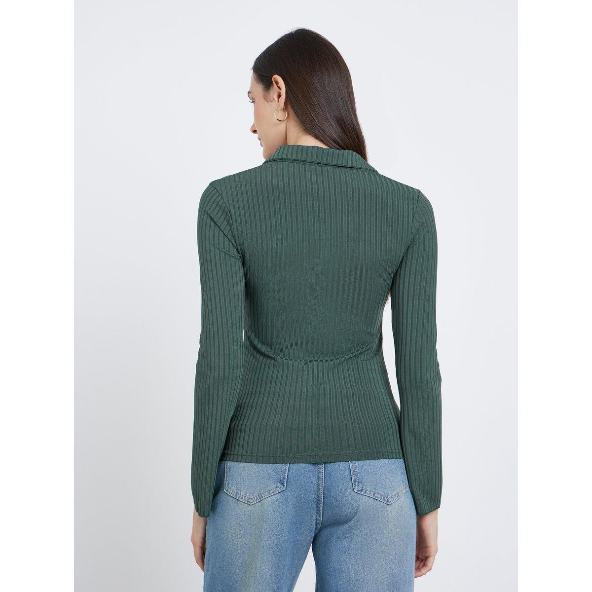 Styli Fitted Ribbed Long Sleeve Polo T-Shirt-women-clothing-tshirts-image-5