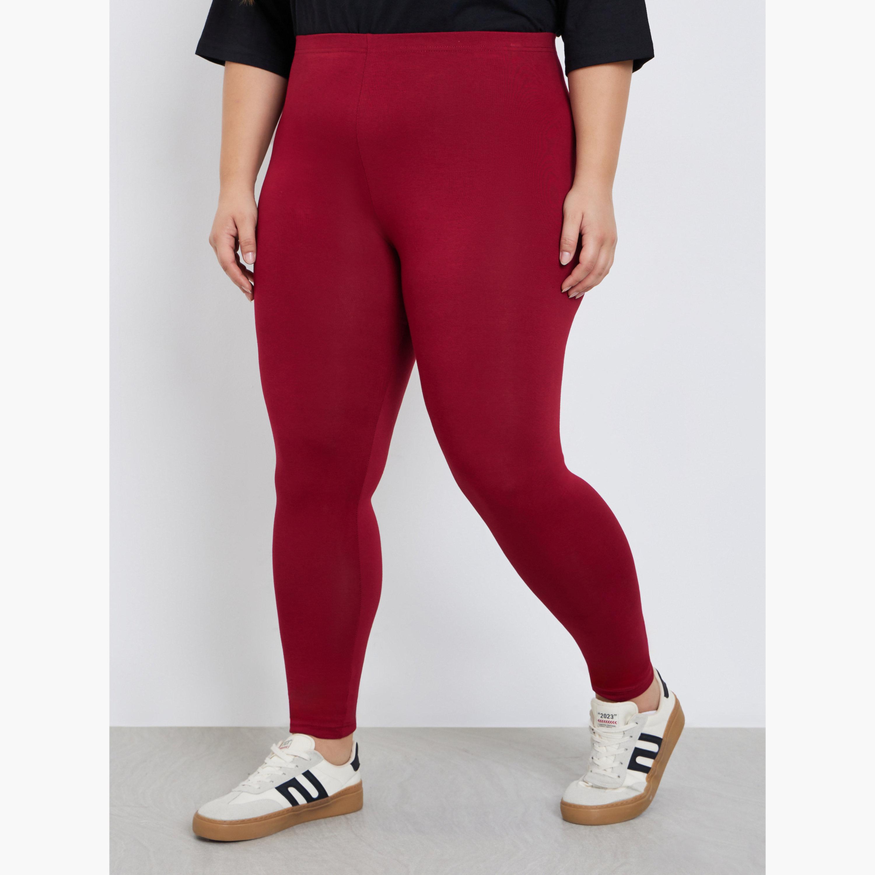 Styli Women Burgundy Plus Size Leggings-women-clothing-bottoms-leggings-image-1