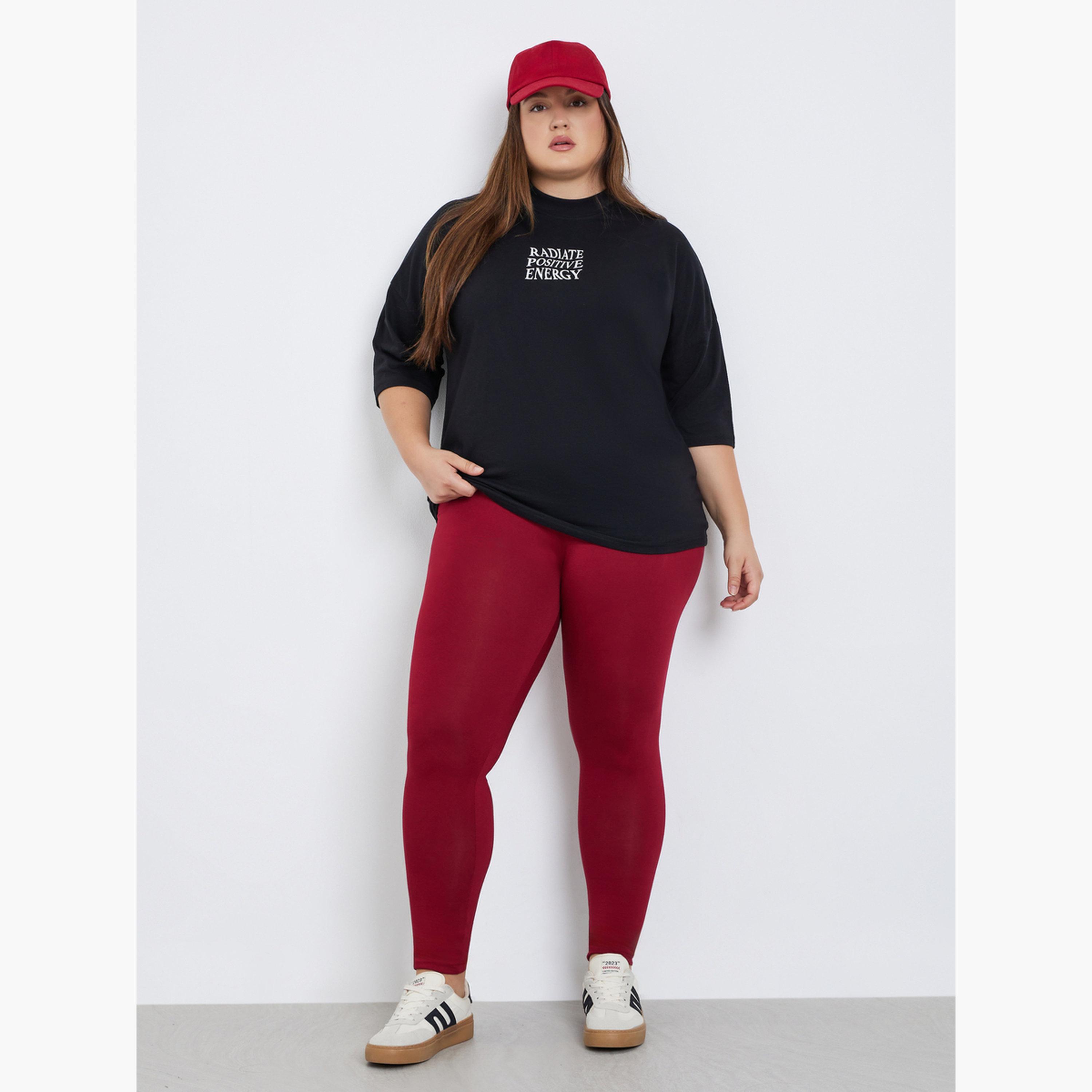 Styli Women Burgundy Plus Size Leggings-women-clothing-bottoms-leggings-image-2