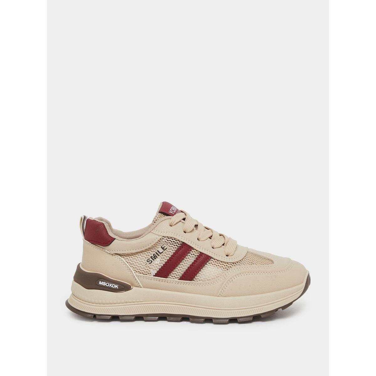 Styli Striped Mesh Insert Lace Up Sneakers-women-shoes-sneakers-image-1