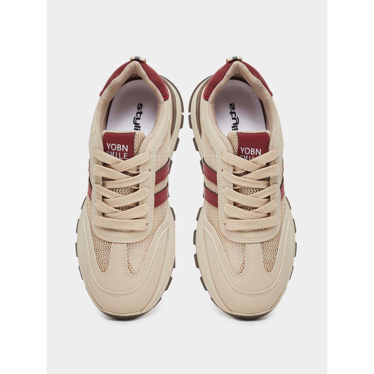 Styli Striped Mesh Insert Lace Up Sneakers-women-shoes-sneakers-image-5