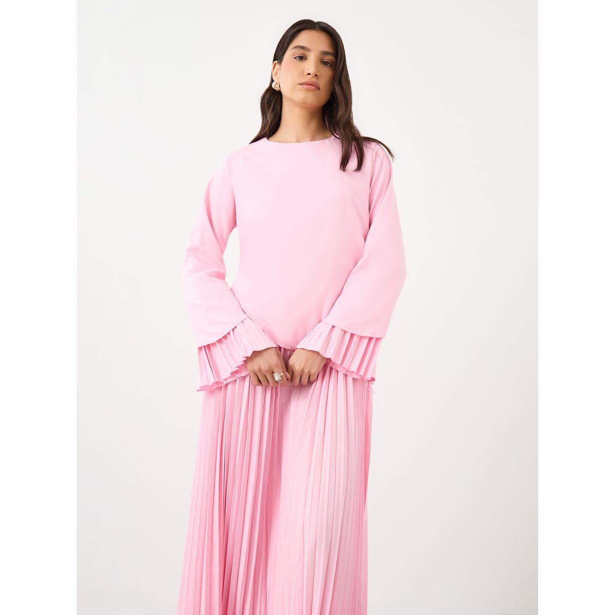 فستان طويل سادة بتفاصيل كسرات-women-clothing-dresses-image-3