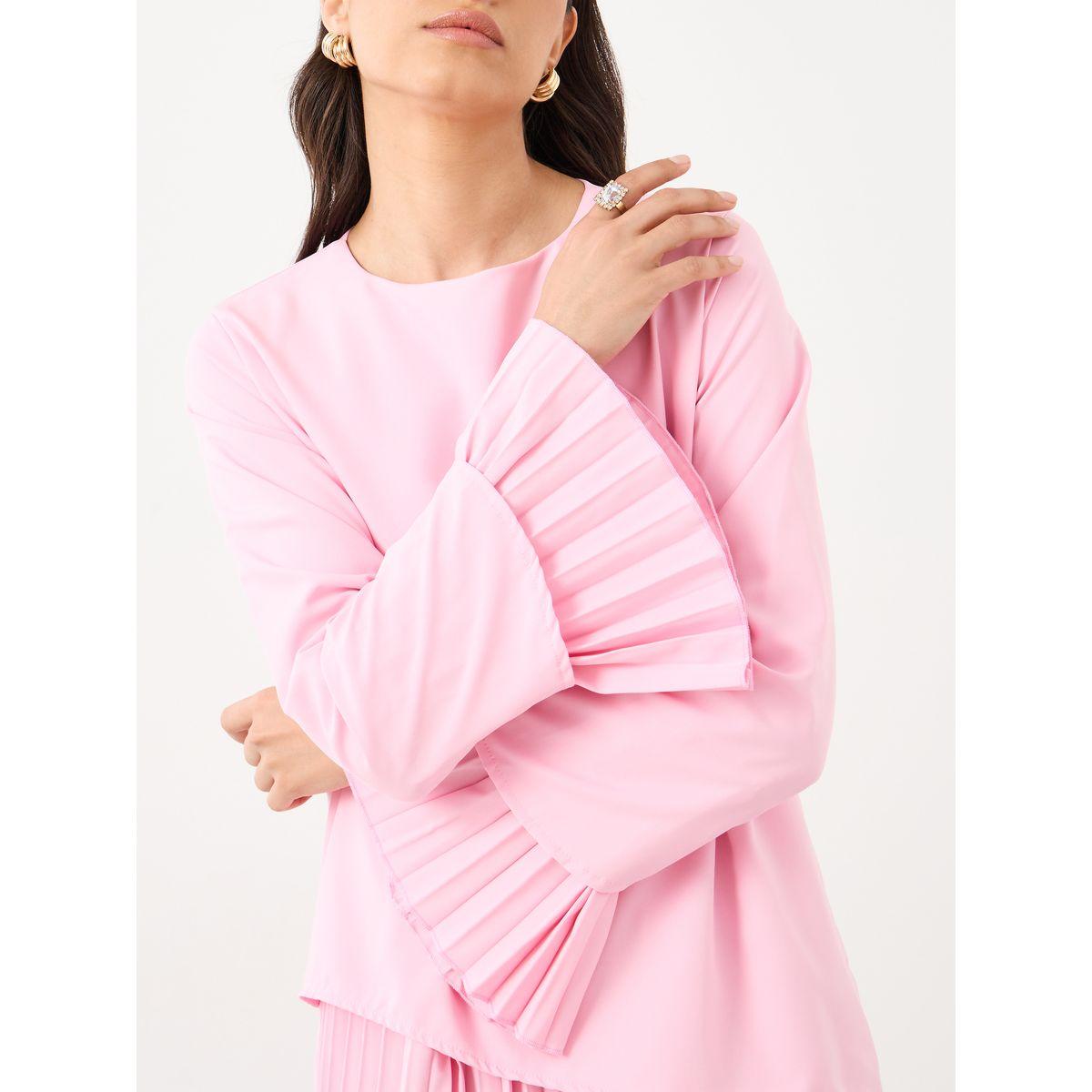 Styli Solid Pleated Hem A-Line Maxi Dress-women-clothing-dresses-image-4