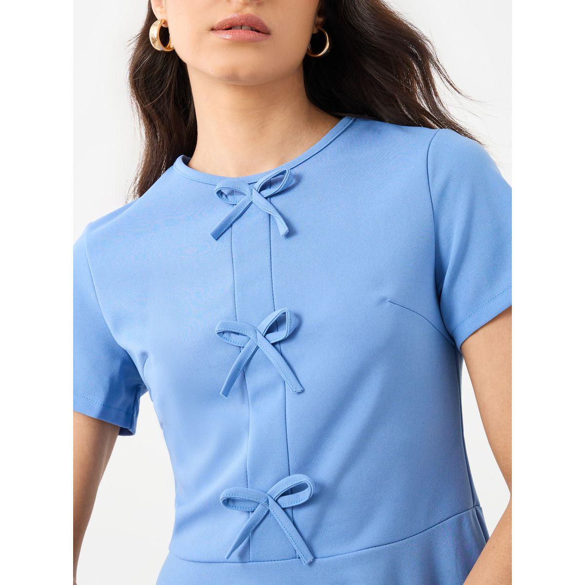 Styli Solid Round Neck Bow Detail Midi Dress-women-clothing-dresses-image-4