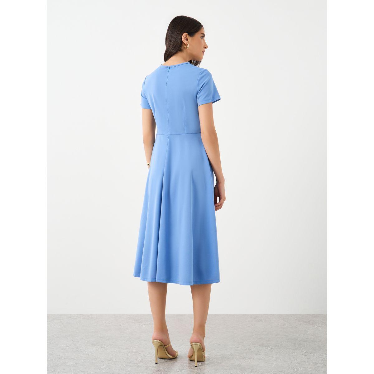 فستان ميدي سادة بياقة دائرية-women-clothing-dresses-image-5