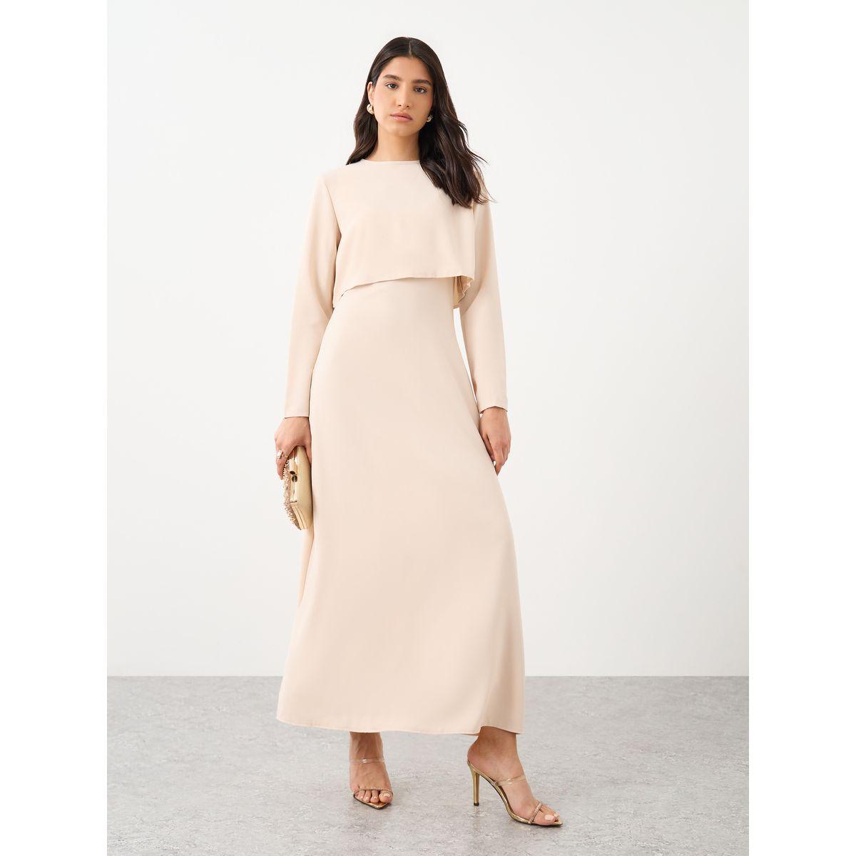 Styli Solid Round Neck Long Sleeve Maxi Dress-women-clothing-dresses-image-1