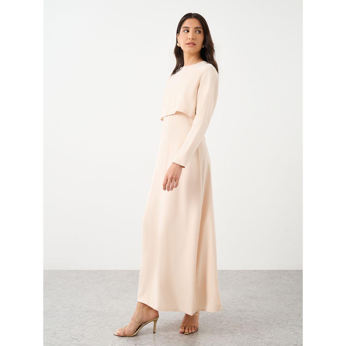 Styli Solid Round Neck Long Sleeve Maxi Dress-women-clothing-dresses-image-2