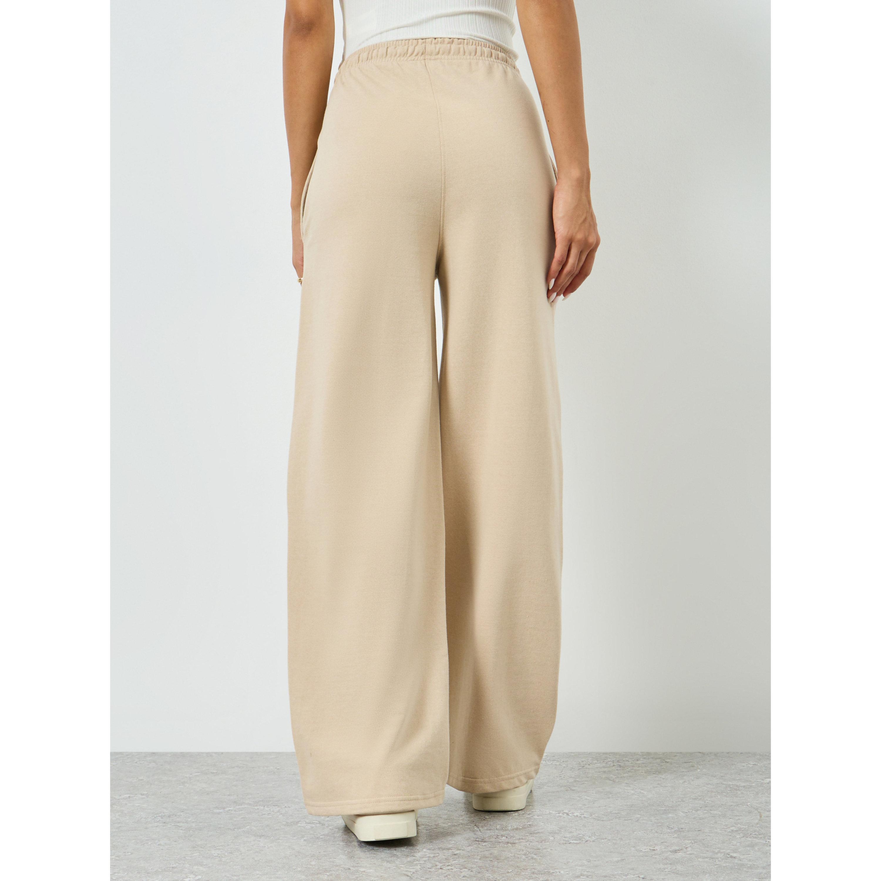 Styli Beige Wide Leg Cotton Blend Joggers-women-clothing-bottoms-joggers-image-4