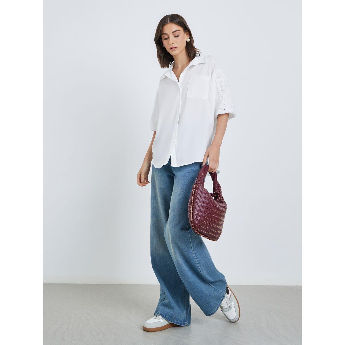 بلوزة فضفاض سادة بأكمام قصيرة-women-clothing-shirtsandblouses-shirts-image-1