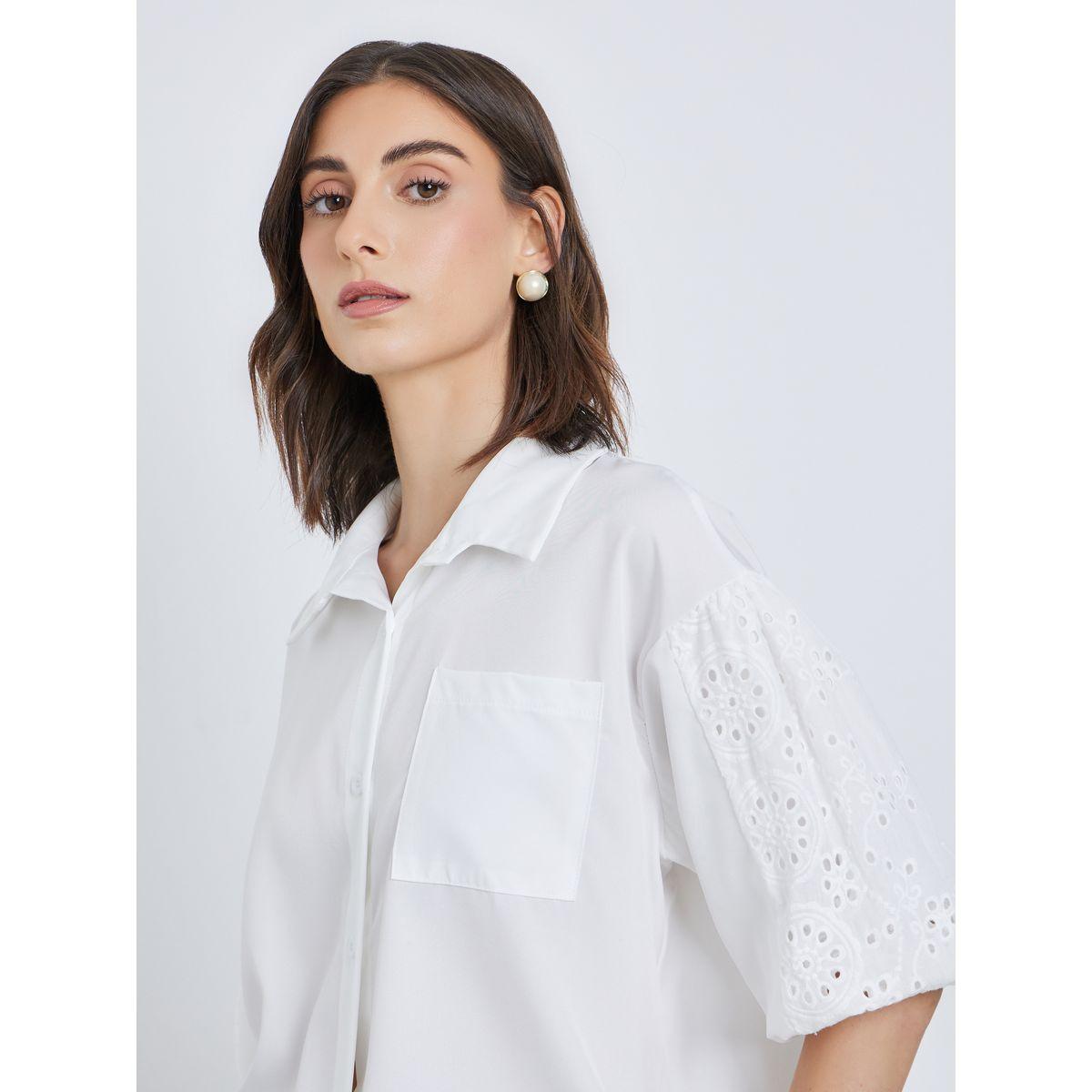 بلوزة فضفاض سادة بأكمام قصيرة-women-clothing-shirtsandblouses-shirts-image-3