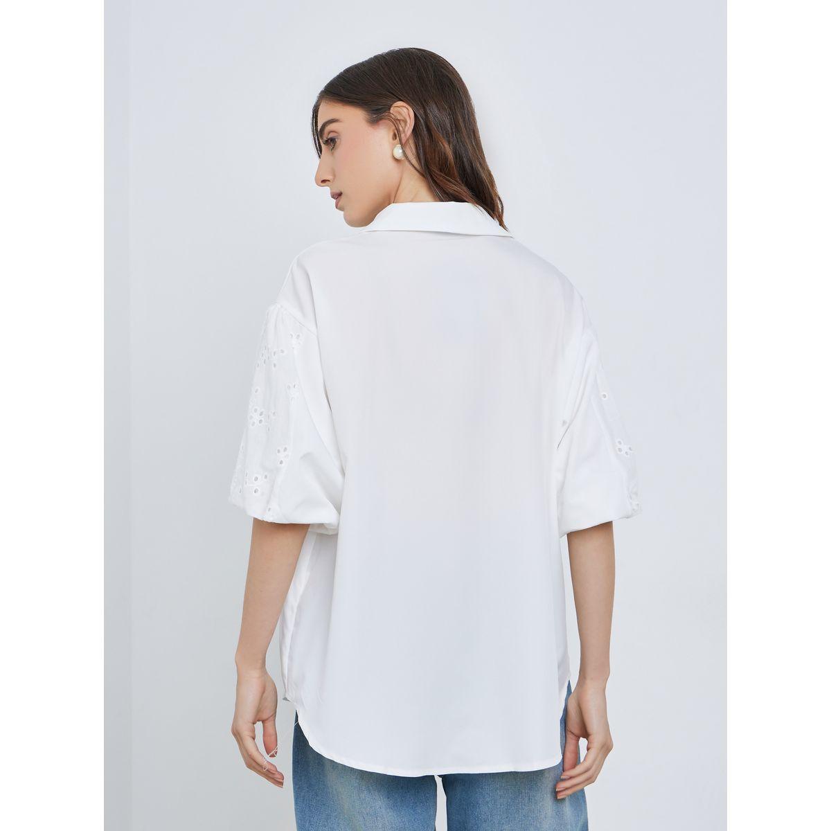 بلوزة فضفاض سادة بأكمام قصيرة-women-clothing-shirtsandblouses-shirts-image-4