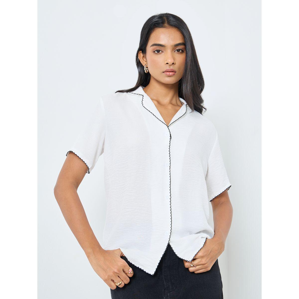 Styli Contrast Stitched Trim Buttoned Shirt-women-clothing-shirtsandblouses-shirts-image-1