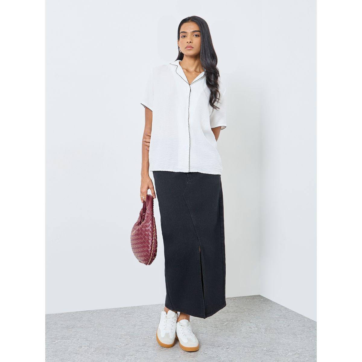Styli Contrast Stitched Trim Buttoned Shirt-women-clothing-shirtsandblouses-shirts-image-2