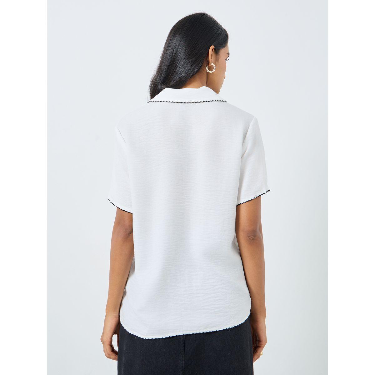 Styli Contrast Stitched Trim Buttoned Shirt-women-clothing-shirtsandblouses-shirts-image-4
