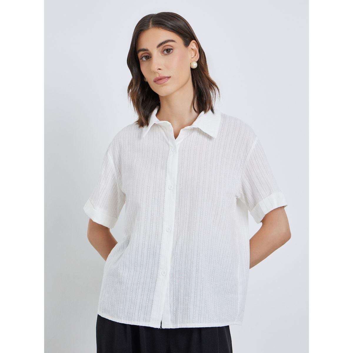 بلوزة بتفاصيل بارزة الملمس وقصة عادية-women-clothing-shirtsandblouses-shirts-image-1