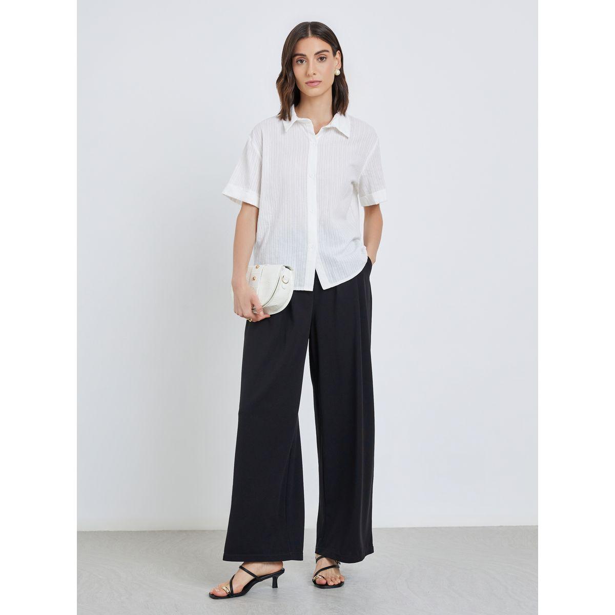 Styli Women White Textured Short Sleeve Regular Fit Shirt-women-clothing-shirtsandblouses-shirts-image-2