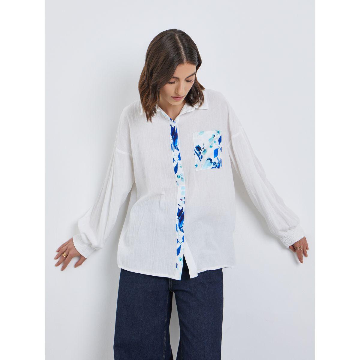 Styli Floral Contrast Print Buttoned Long Sleeve Shirt-women-clothing-shirtsandblouses-shirts-image-1