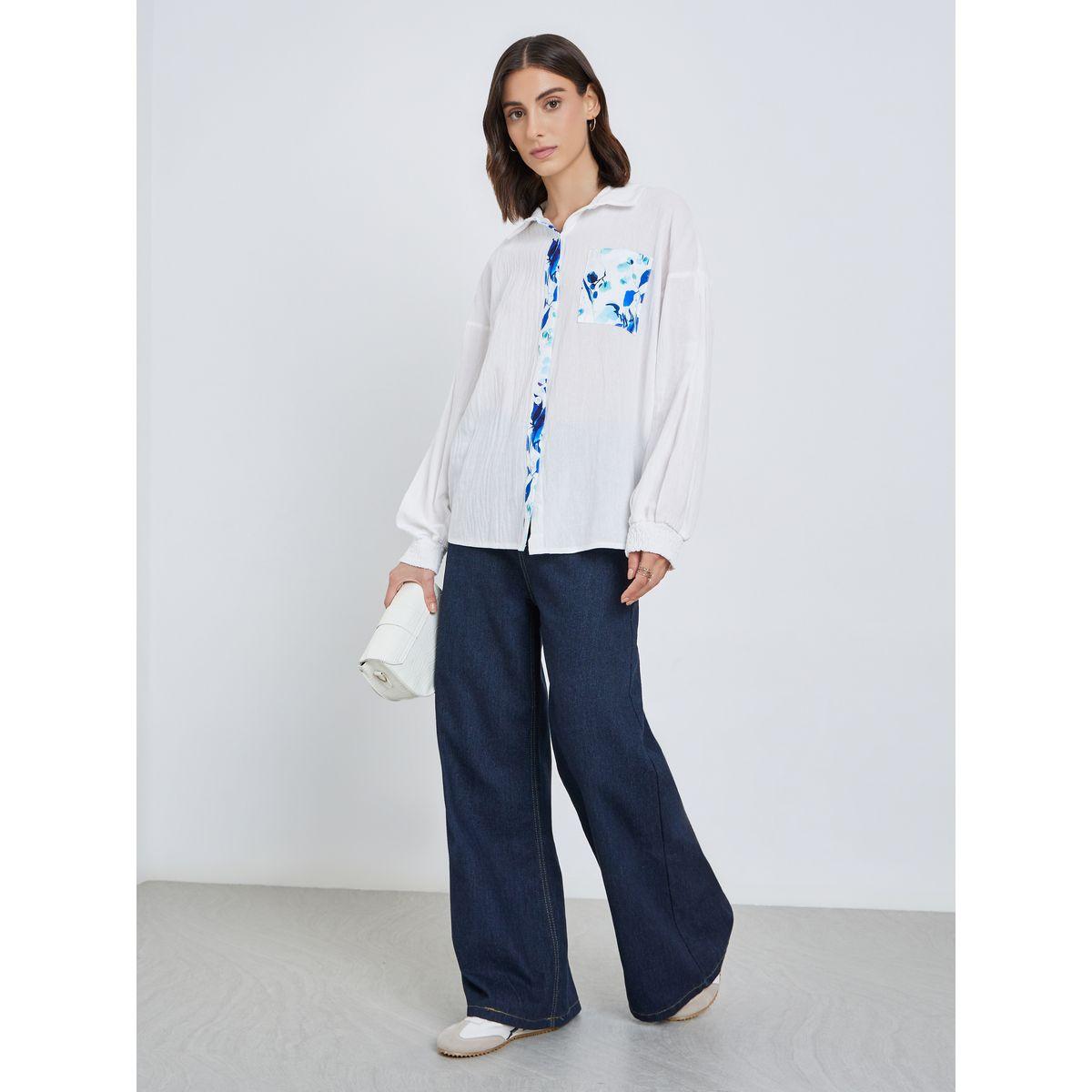 Styli Floral Contrast Print Buttoned Long Sleeve Shirt-women-clothing-shirtsandblouses-shirts-image-2