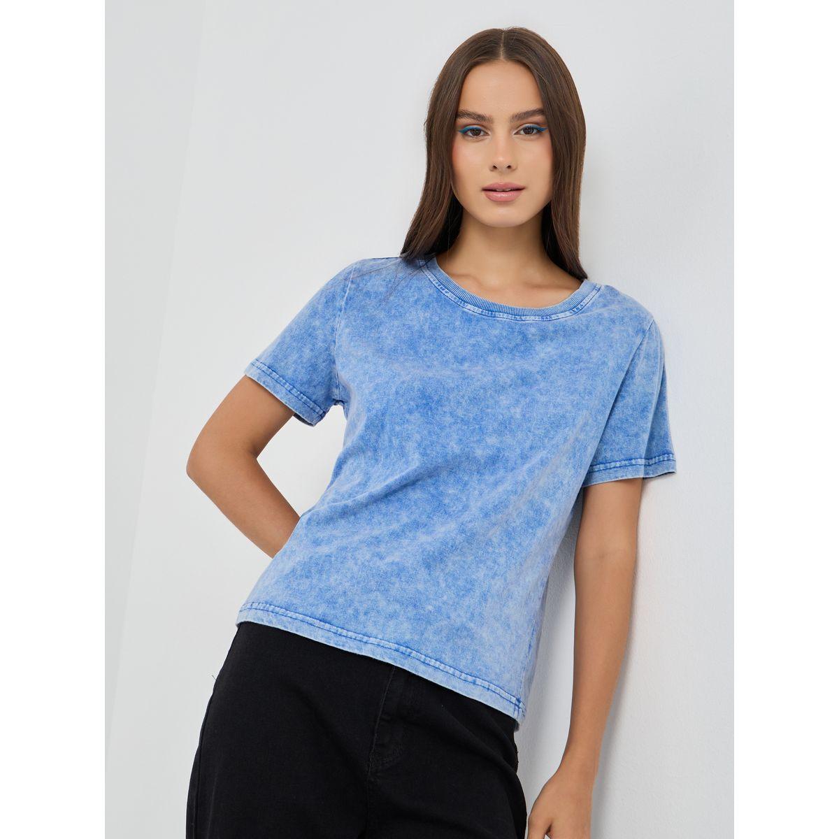 Styli Solid Acid Wash Round Neck T-Shirt-women-clothing-tshirts-image-1
