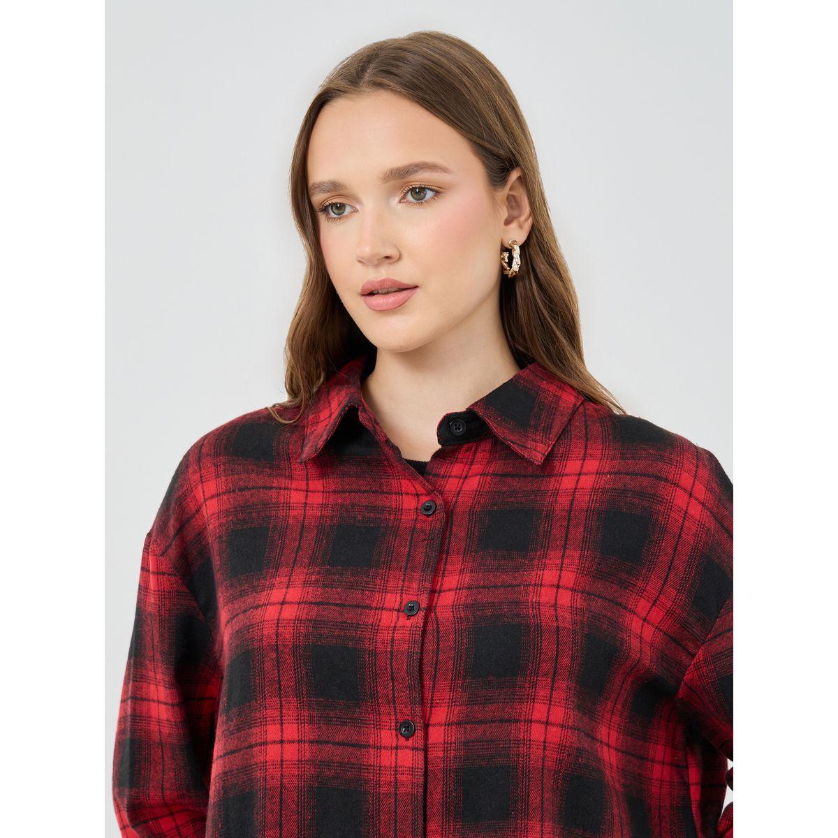 Styli Checked Buttoned Spread Collar Oversized Shirt-women-clothing-shirtsandblouses-shirts-image-3