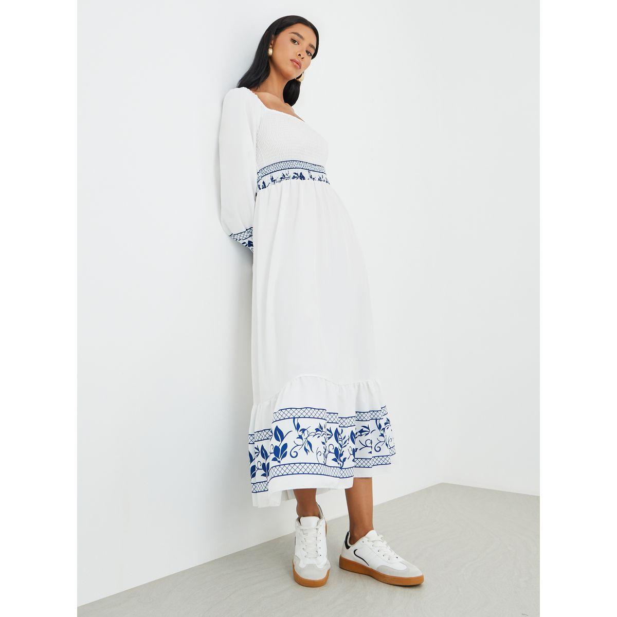 فستان ميدي مطبع بأكمام طويلة-women-clothing-dresses-image-1