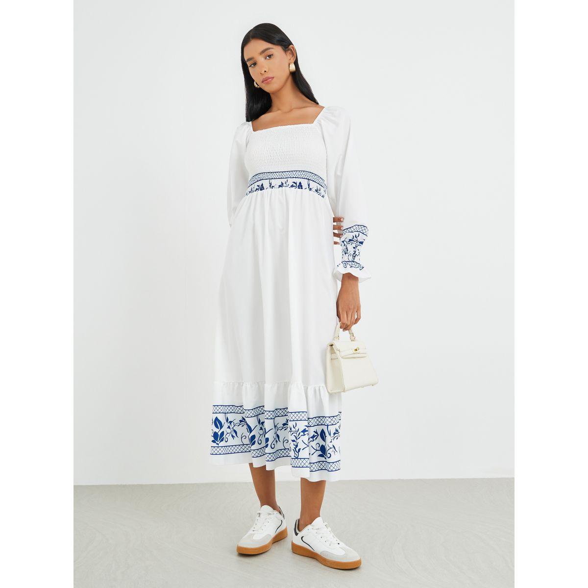 فستان ميدي مطبع بأكمام طويلة-women-clothing-dresses-image-2