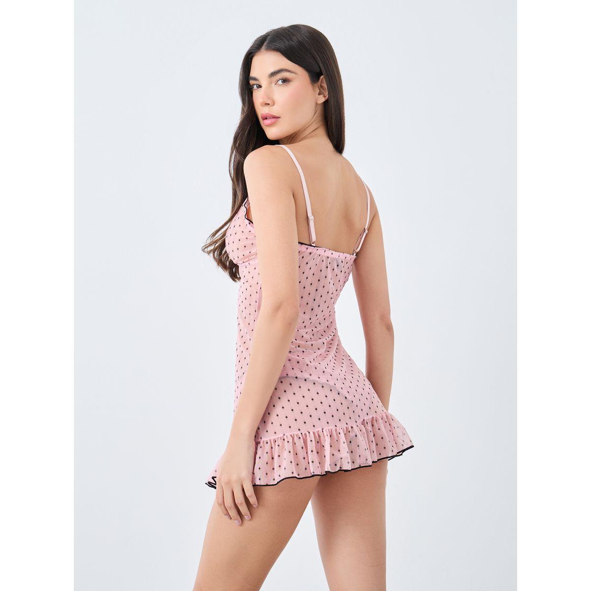 بيبي دول بطبعة نقاط بولكا مع تفاصيل كشكش-women-clothing-lingerie-babydollsandbodysuits-image-3